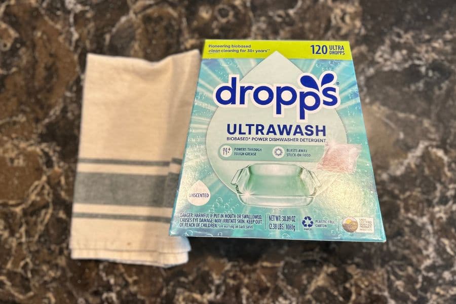 drops ultrawash dishwasher tabs on coutnertop