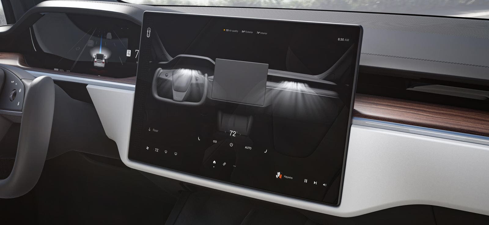 Tesla Model-X interior upgrade kit with sleek dashboard and touchscreen enhancements.