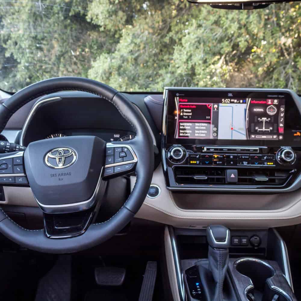 Interior upgrade kit for Toyota Highlander with modern dashboard and infotainment system. Perfect fo.