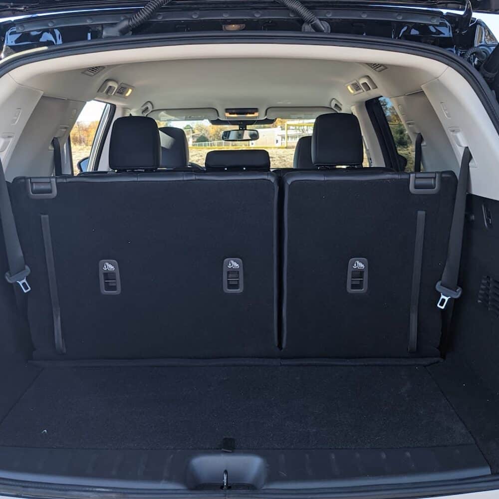 Nissan Pathfinder cargo area with luggage kit for organized storage.