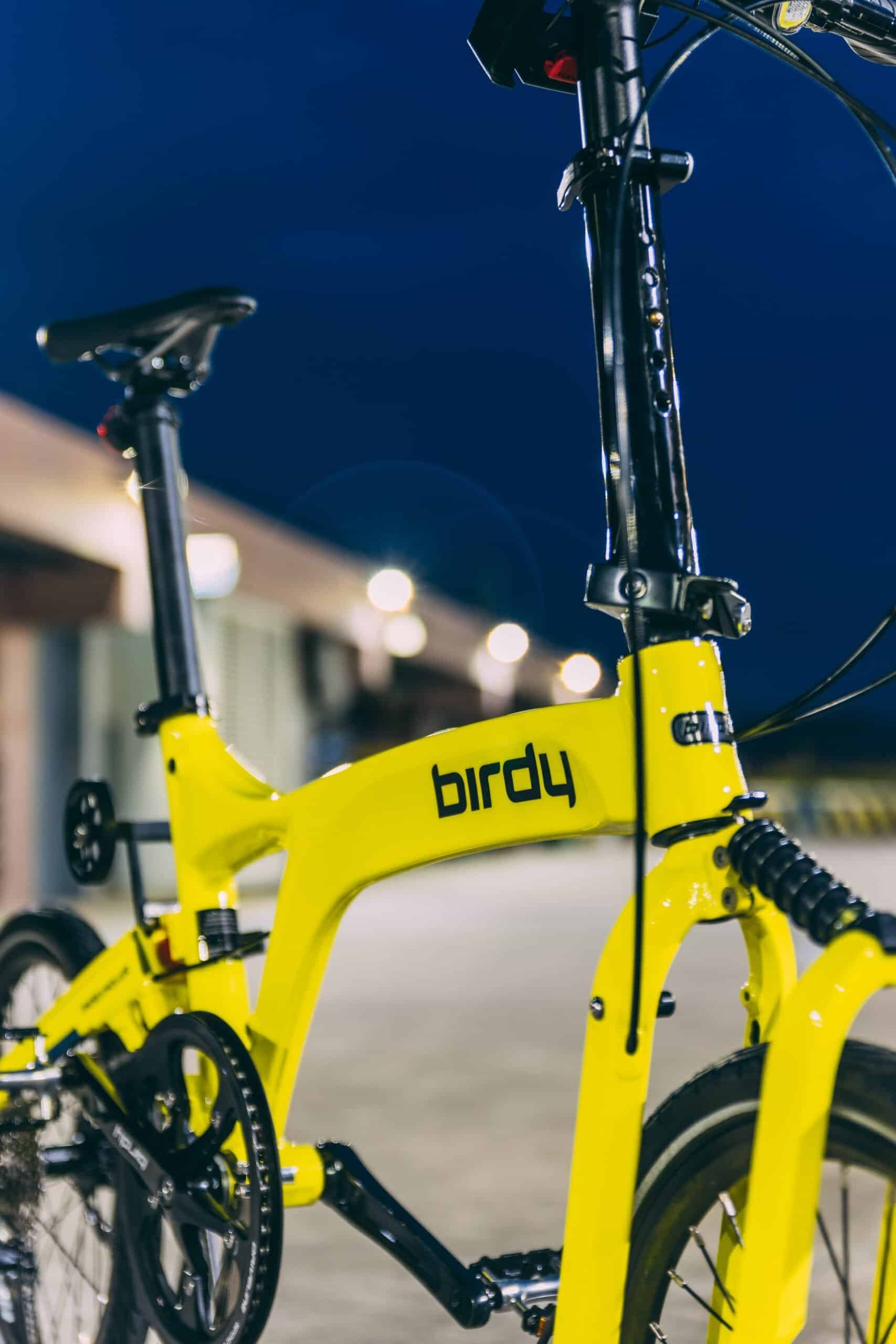 Birdy bike with protective film on frame for durability.