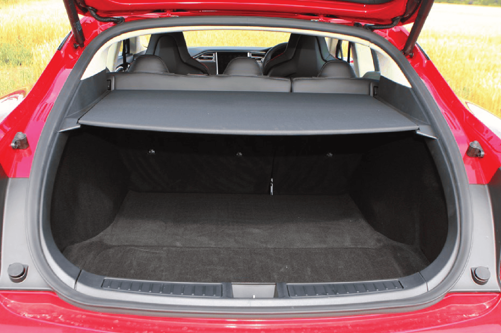 Tesla Model-S trunk cargo organizer for enhanced storage and protection.