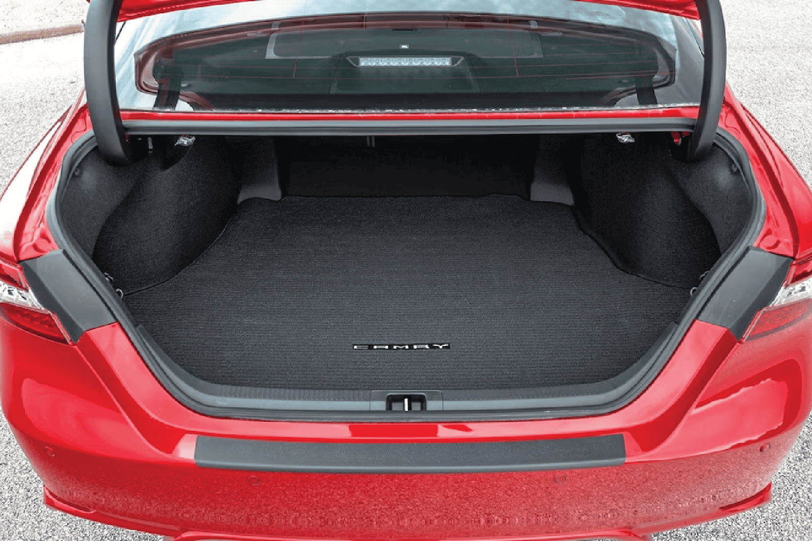 Toyota Camry trunk with custom luggage area kit for enhanced storage.