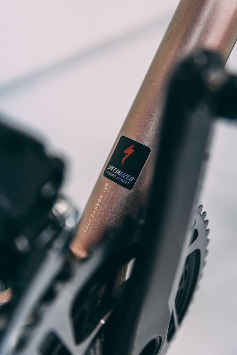 Close-up of Specialized Aethos bike with XPEL Ultimate Plus protective film.