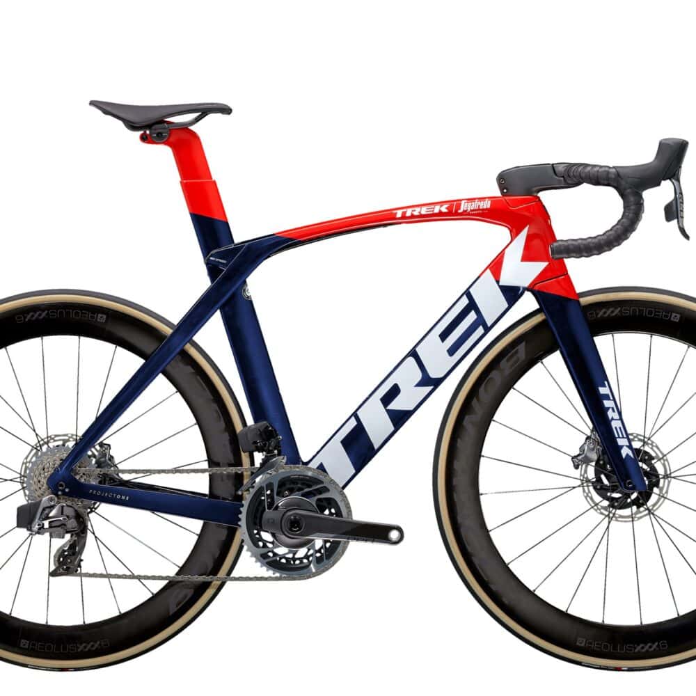 Trek Madone bike frame with protective film for enhanced durability and scratch resistance.