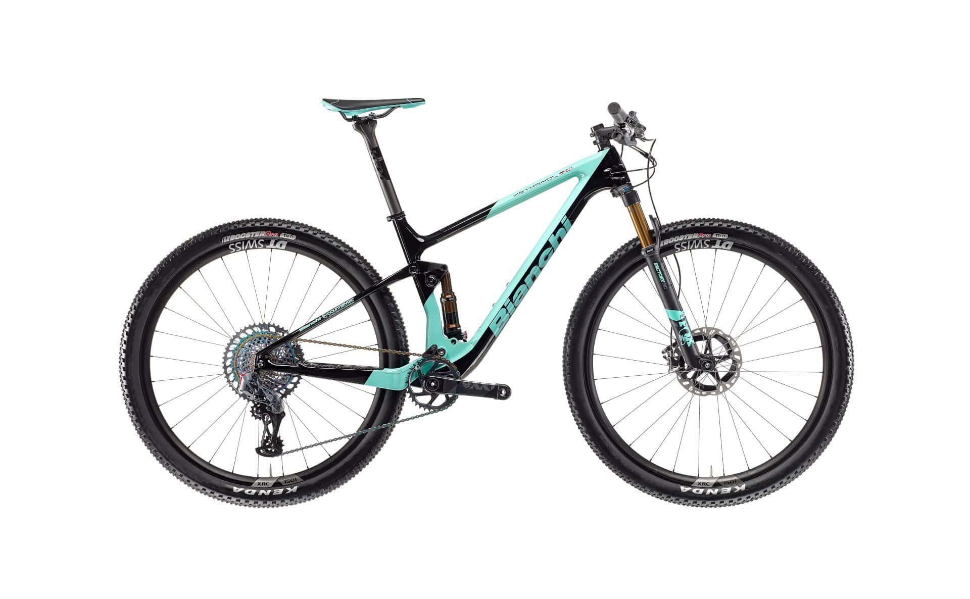 High-performance mountain bike with lightweight frame, suspension forks, and disc brakes for off-roa.