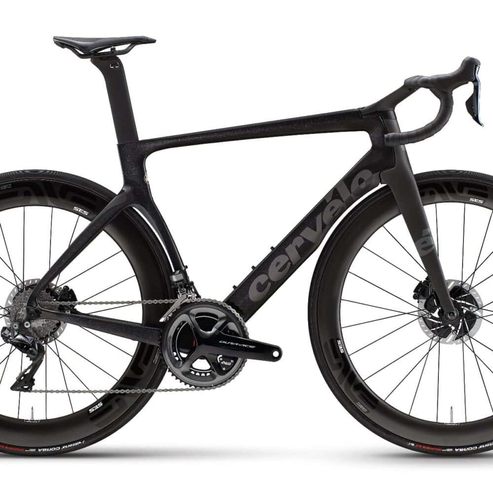 Cervelo S5 bike with protective film on the frame for enhanced durability and sleek look.