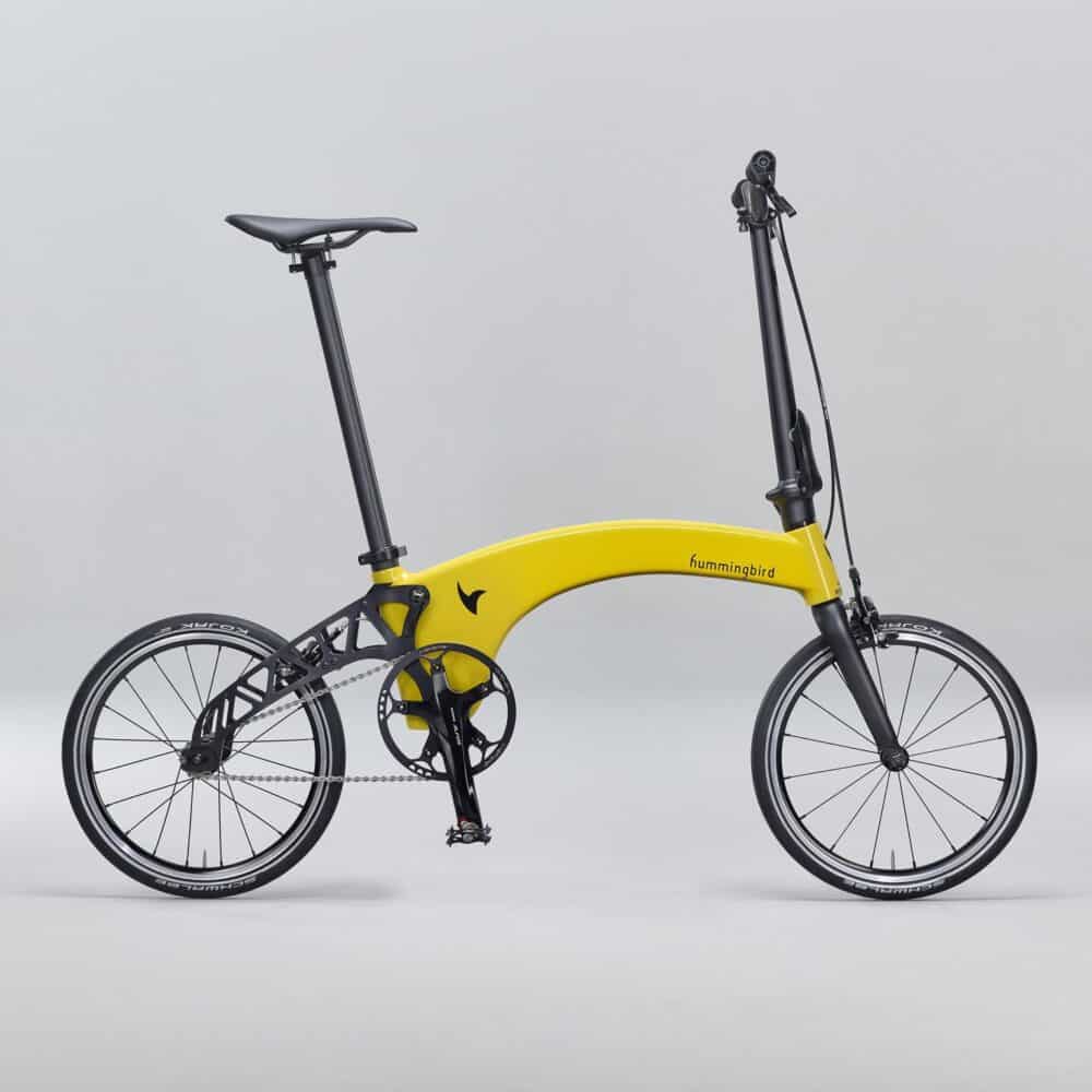Hummingbird single speed folding bike with protective film on frame.
