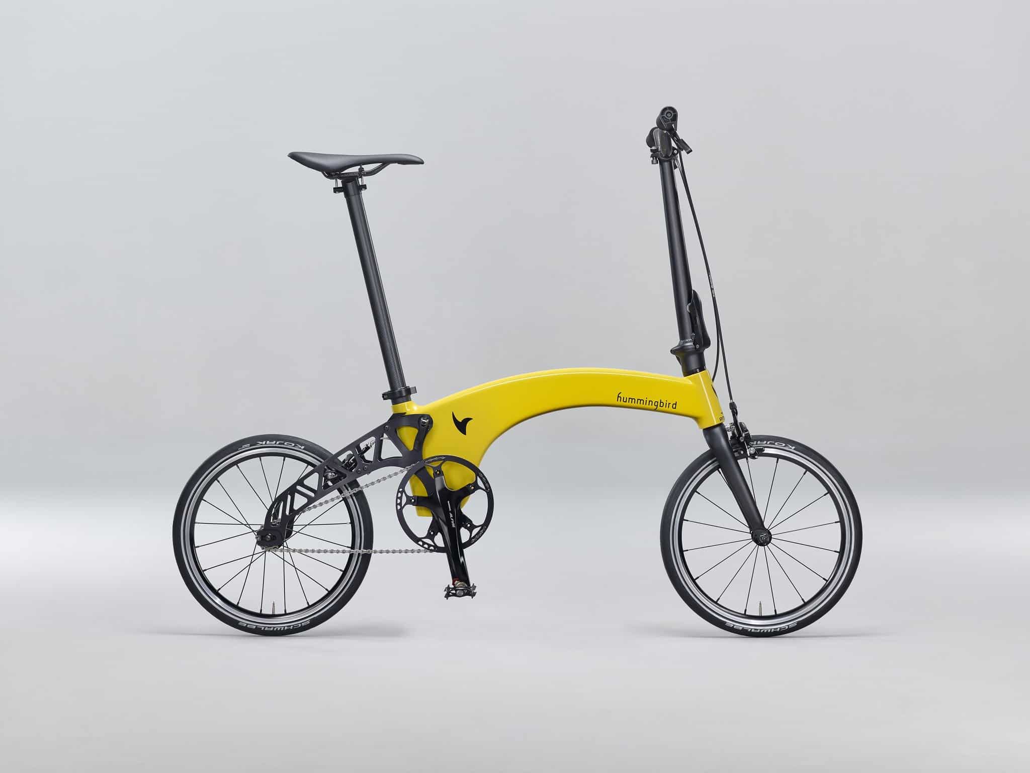 Hummingbird single speed folding bike with protective film on frame.