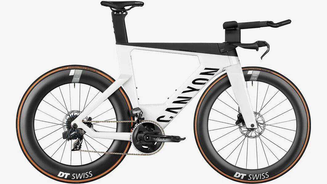 Canyon Speedmax CF SLX bike with protective film on frame for durability.