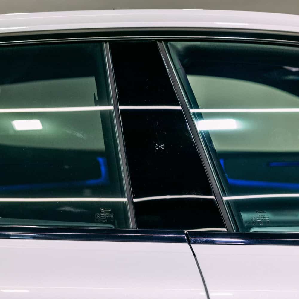 Polestar 4 vehicle with XPEL B-Pillar protection film installed.