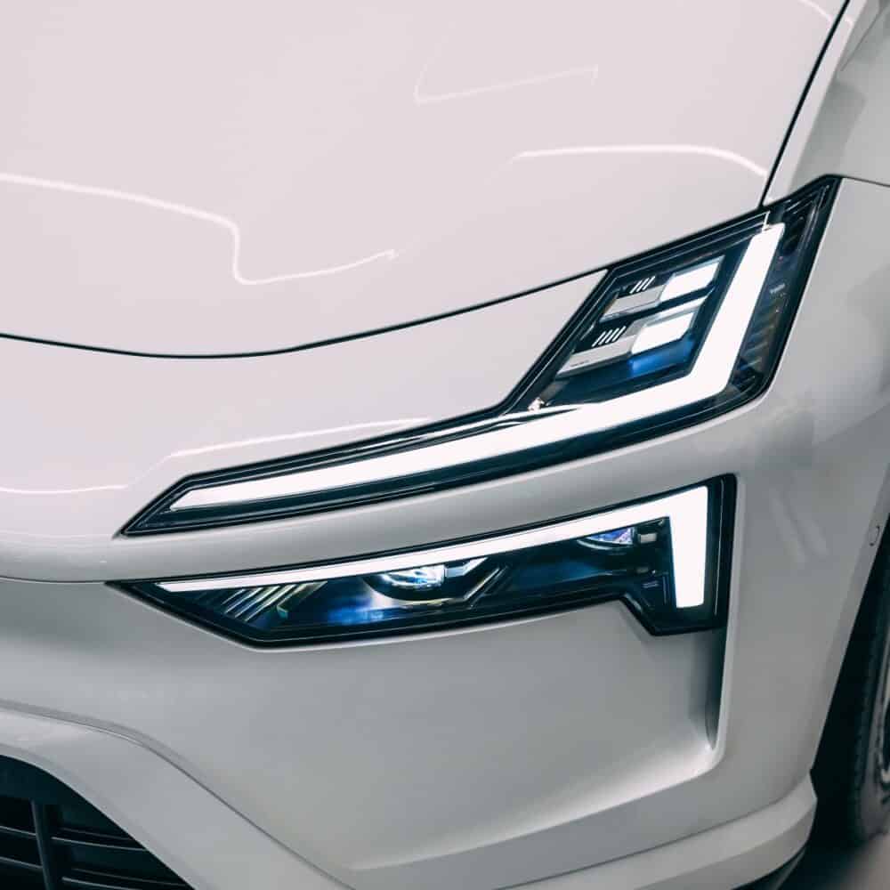 Headlamp protection for Polestar 4 with XPEL film.