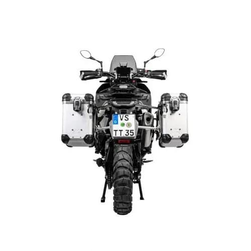 Norden 901 motorcycle with Touratech panniers protected by paint film.