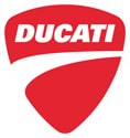 Ducati logo on a red background, representing premium motorcycle brand and accessories.