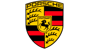 Porsche logo with crest and black, red, yellow colors.