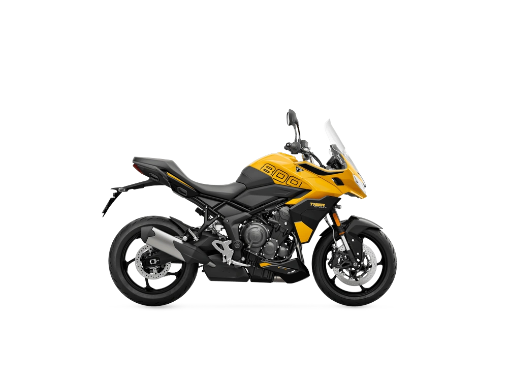 Yellow Triumph Tiger Sport 800 motorcycle with full paint protection film.