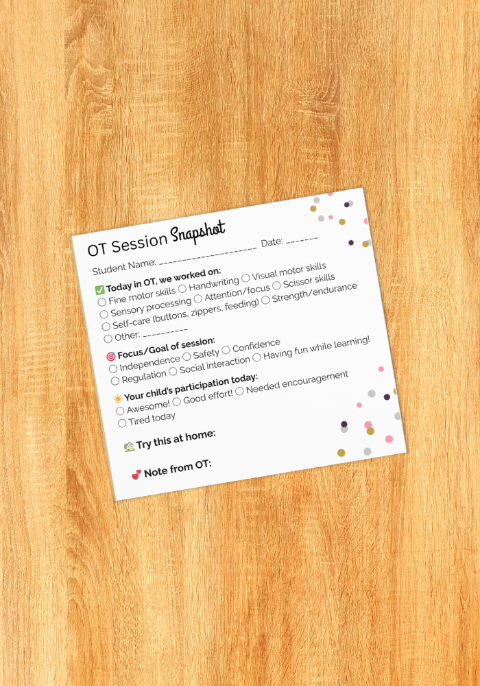 Session Snapshot Tear-Off Notepad - Occupational Therapist - Dots