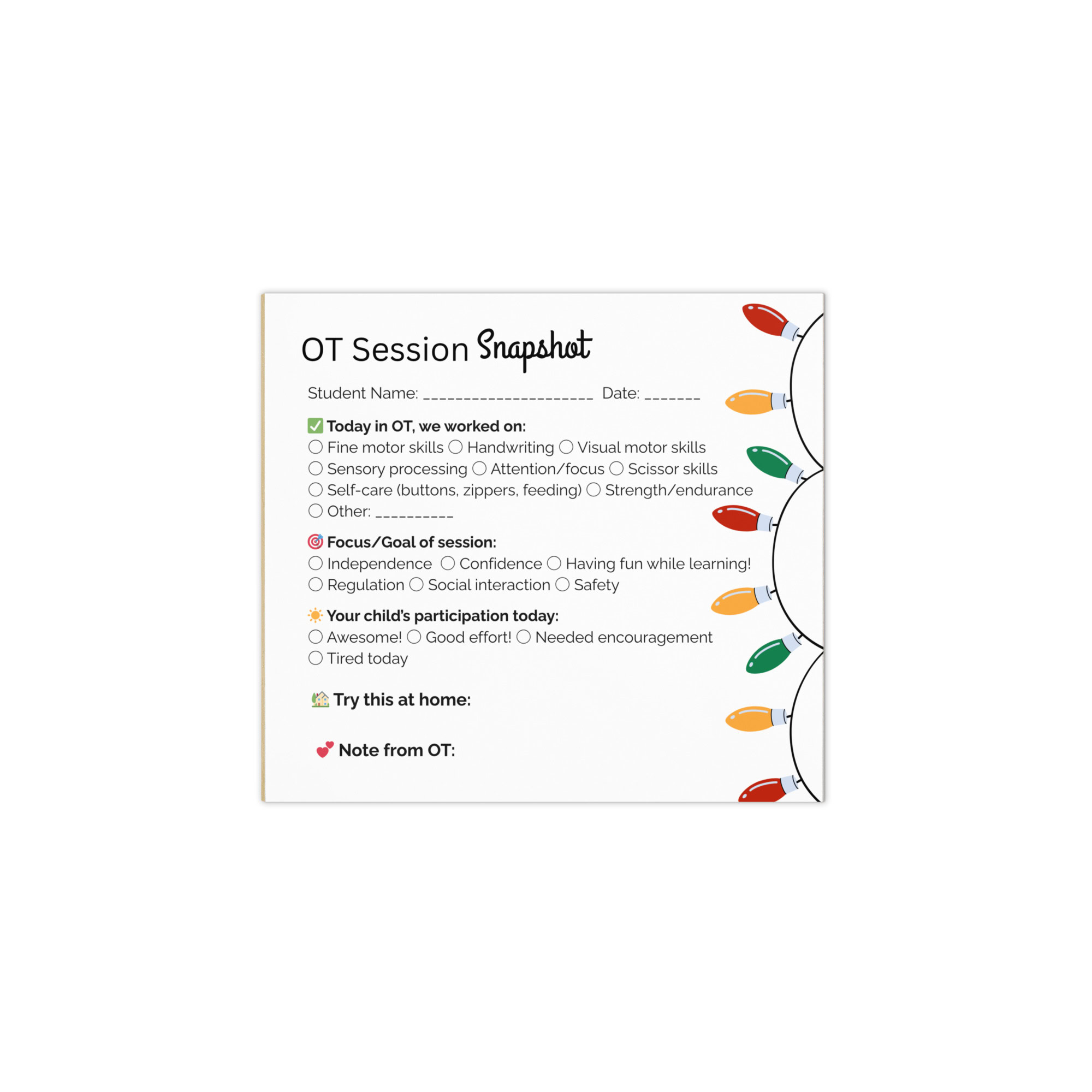 Session Snapshot Tear-Off Notepad - Occupational Therapist - Holiday - Image 2