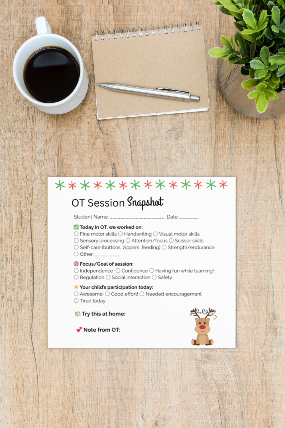 Session Snapshot Tear-Off Notepad – Occupational Therapist – Reindeer
