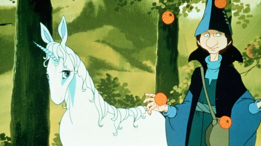 Alan Arkin and Mia Farrow in The Last Unicorn (1982) 