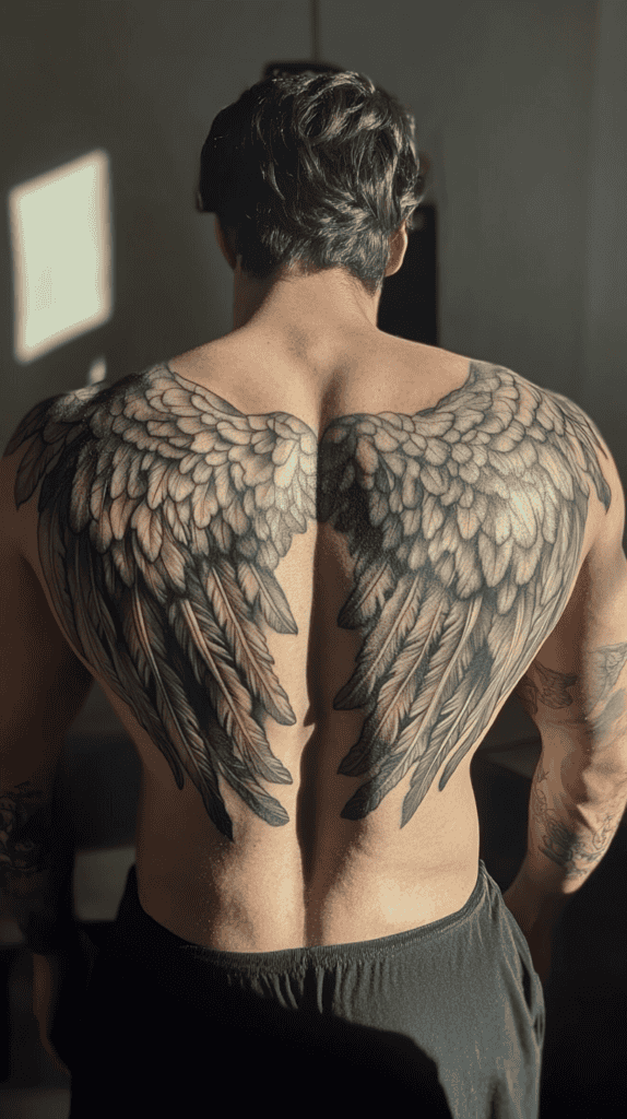 The Art of Ink: 23 Inspirational Back Tattoos for Men 9 Angel Wings