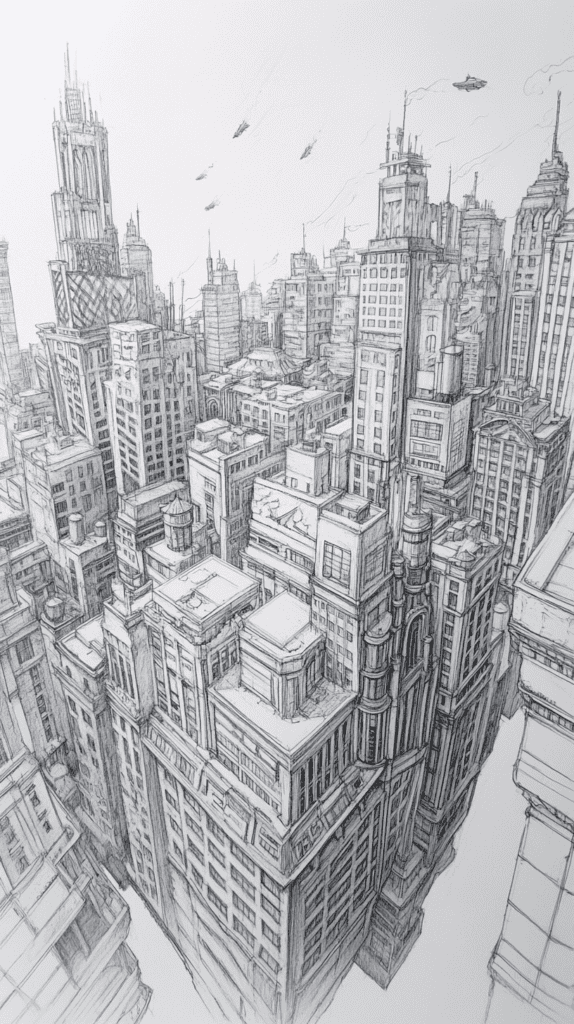20 Challenging Drawing Ideas to Push Your Artistic Limits 35 Architectural Landscape with Multiple Buildings