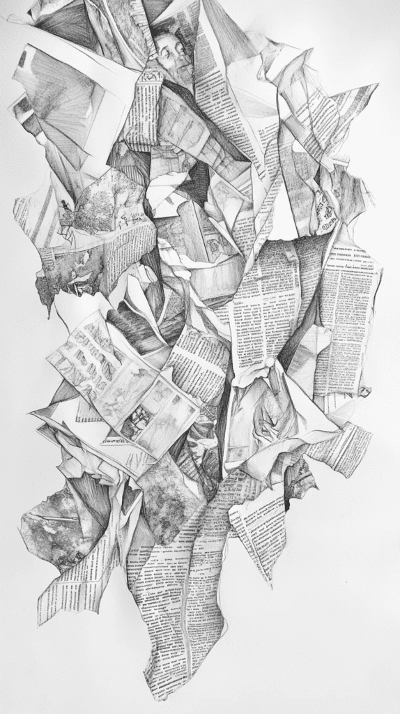 30 Grunge Drawing Ideas for Real Depth and Texture 26 Collaged Newspaper 2
