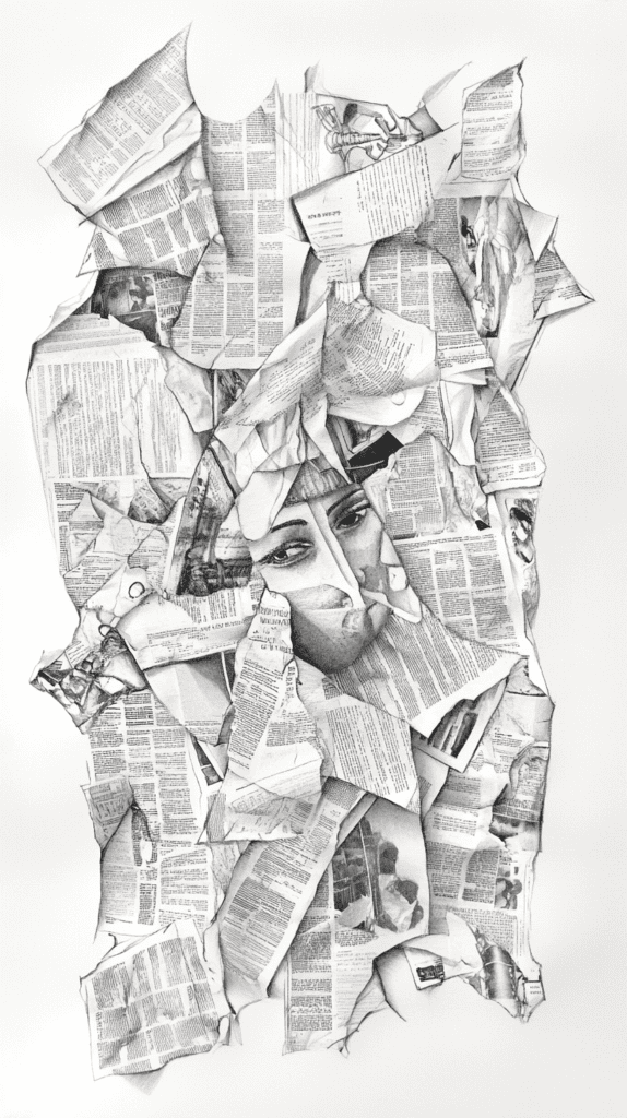 30 Grunge Drawing Ideas for Real Depth and Texture 25 Collaged Newspaper