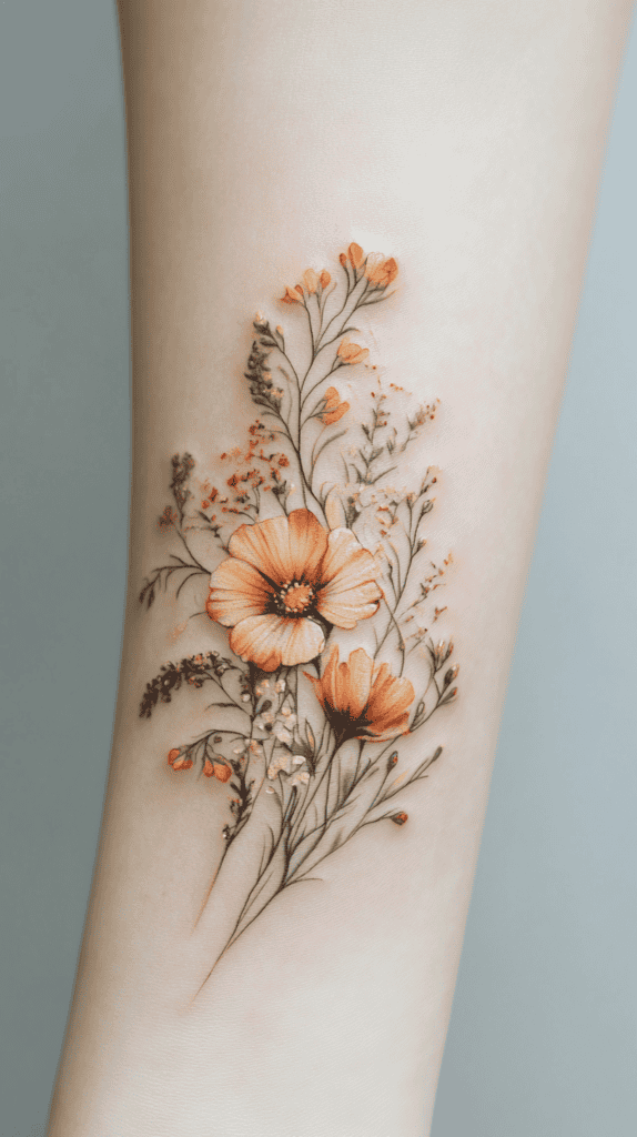 38 Creative Tattoo Ideas for Women 3 Delicate Floral Arrangement 2