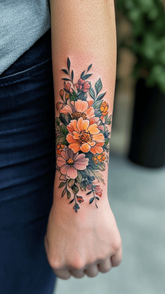 38 Creative Tattoo Ideas for Women 2 Delicate Floral Arrangement