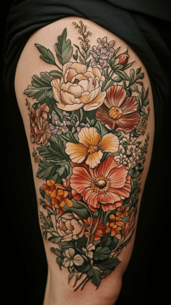 Feeling Bold? Try These 25 Killer Thigh Tattoo Ideas for Men 50 Detailed Floral Arrangement 2