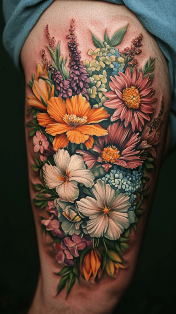 Feeling Bold? Try These 25 Killer Thigh Tattoo Ideas for Men 49 Detailed Floral Arrangement
