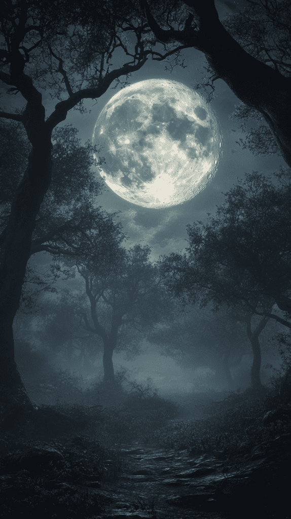 Eerie Full Moon Over Haunted Forest