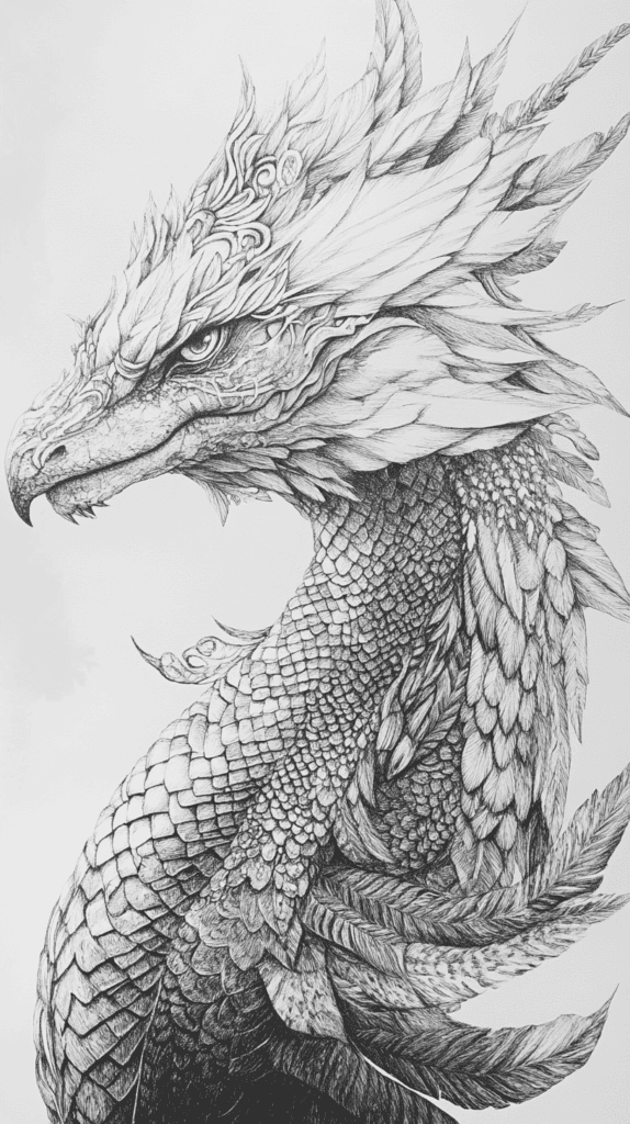 20 Challenging Drawing Ideas to Push Your Artistic Limits 13 Fantasy Creature with Scales and Feathers