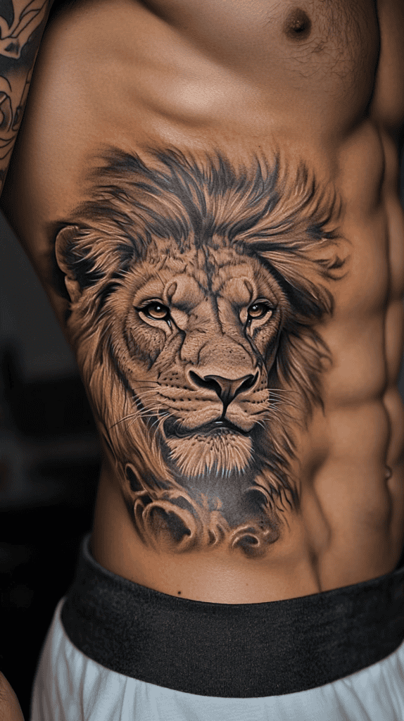 25 Rib Tattoos for Men Worth Considering 3 Fierce Lion 2