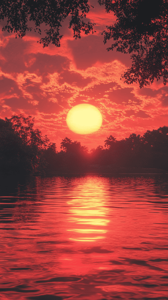 The Most Gorgeous Red Wallpapers Ever—And They're Free! 4 Fiery Sunset Over a Serene Lake 3