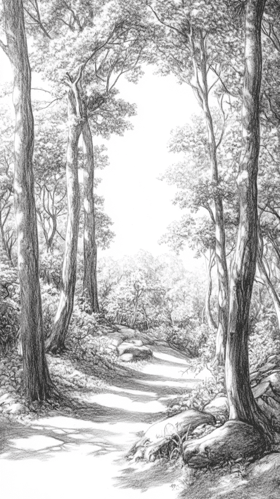 20 Challenging Drawing Ideas to Push Your Artistic Limits 22 Forest Scene with Dappled Light 2