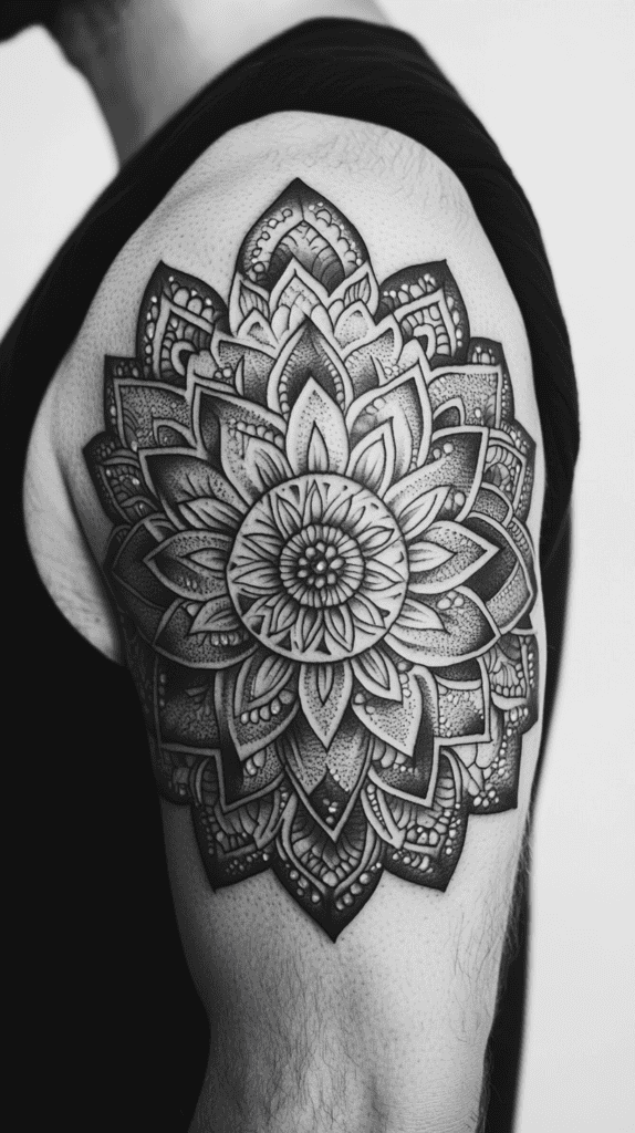 Unlock Your Next Ink: 25 Epic Upper Arm Tattoo Ideas for Men 7 Geometric Mandala 2 1