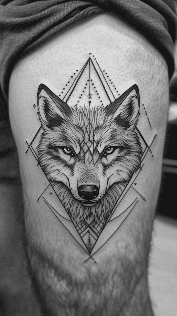 Feeling Bold? Try These 25 Killer Thigh Tattoo Ideas for Men 6 Geometric Wolf Head