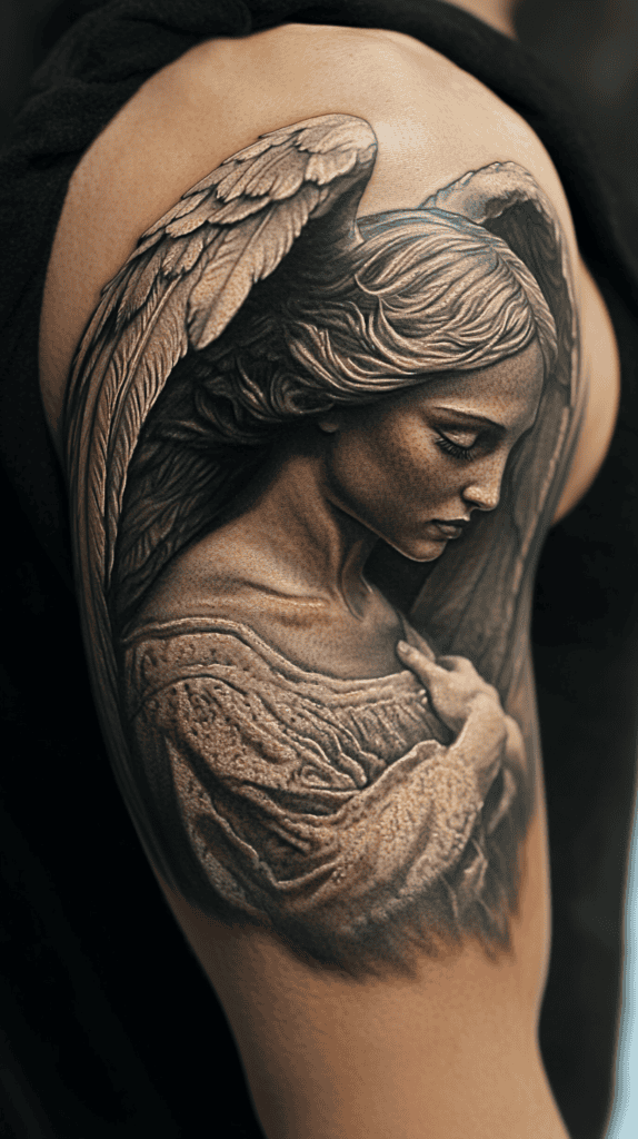 Unlock Your Next Ink: 25 Epic Upper Arm Tattoo Ideas for Men 22 Guardian Angel 2 2