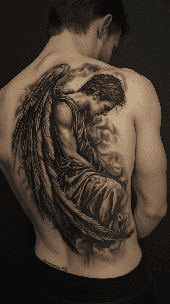 The Art of Ink: 23 Inspirational Back Tattoos for Men 34 Guardian Angel 2