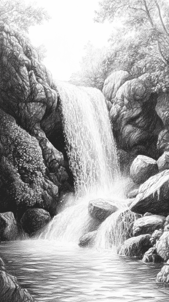 15 Landscape Drawing Ideas Worth Trying 15 Hidden Waterfall 2