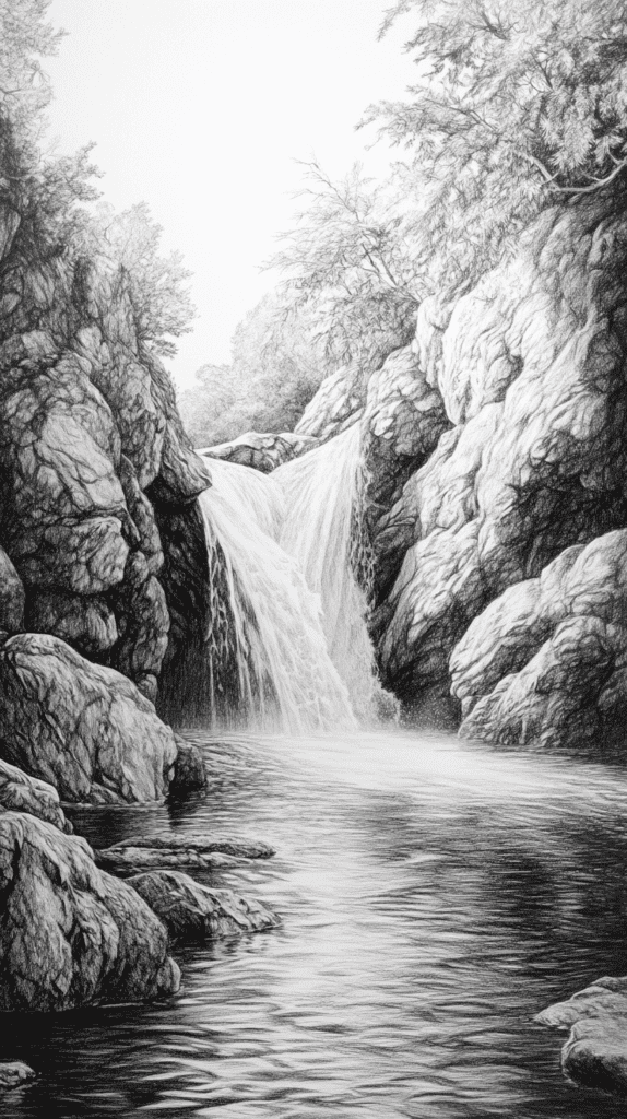 15 Landscape Drawing Ideas Worth Trying 16 Hidden Waterfall 3