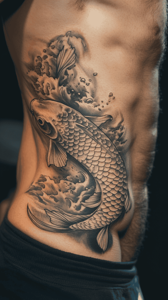 25 Rib Tattoos for Men Worth Considering 39 Japanese Koi Fish 2 1
