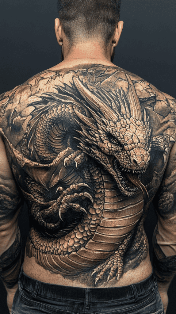 The Art of Ink: 23 Inspirational Back Tattoos for Men 4 Majestic Dragon 3
