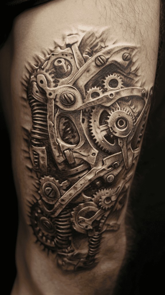 Feeling Bold? Try These 25 Killer Thigh Tattoo Ideas for Men 24 Mechanical Gears and Clockwork