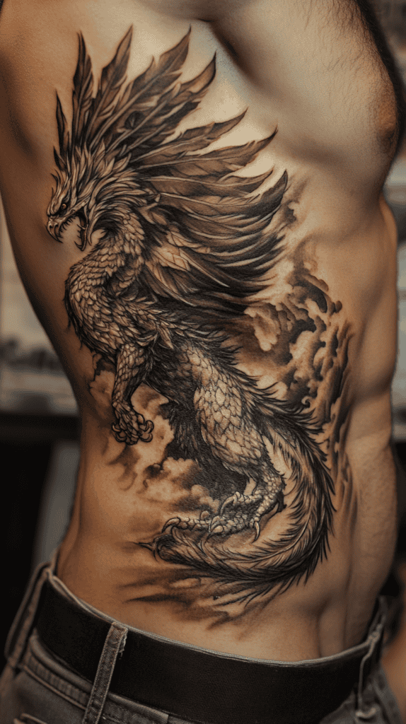 25 Rib Tattoos for Men Worth Considering 29 Mythical Griffin 3