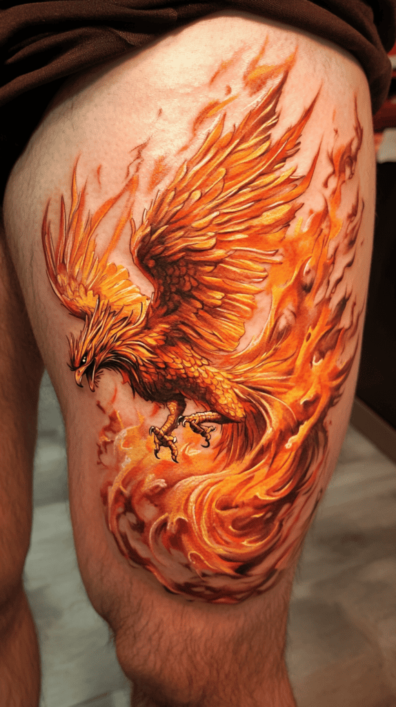 Feeling Bold? Try These 25 Killer Thigh Tattoo Ideas for Men 29 Mythical Phoenix Rising