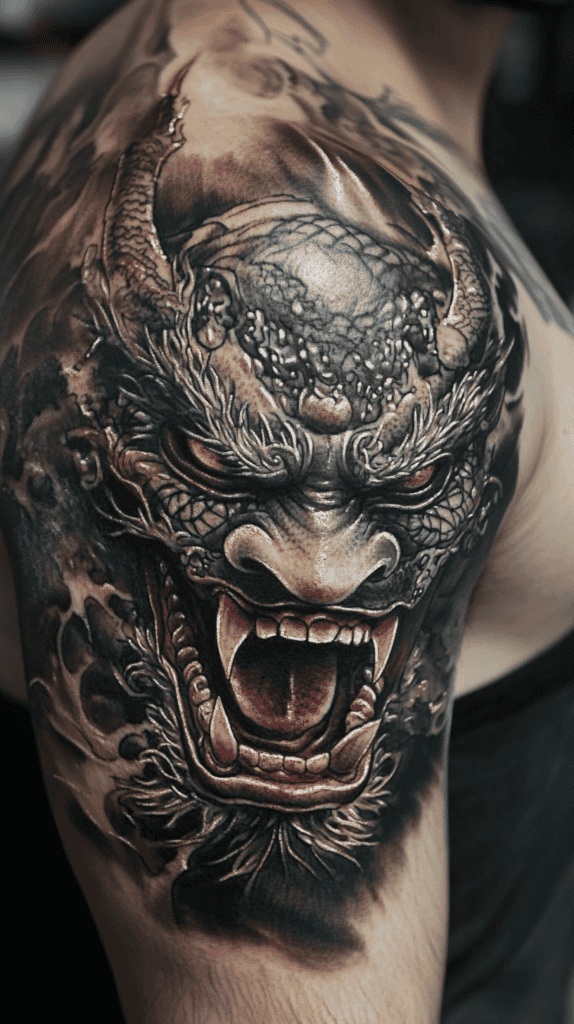 From Samurai to Dragons: 19 Stunning Japanese Tattoo Ideas for Men 12 Oni Mask