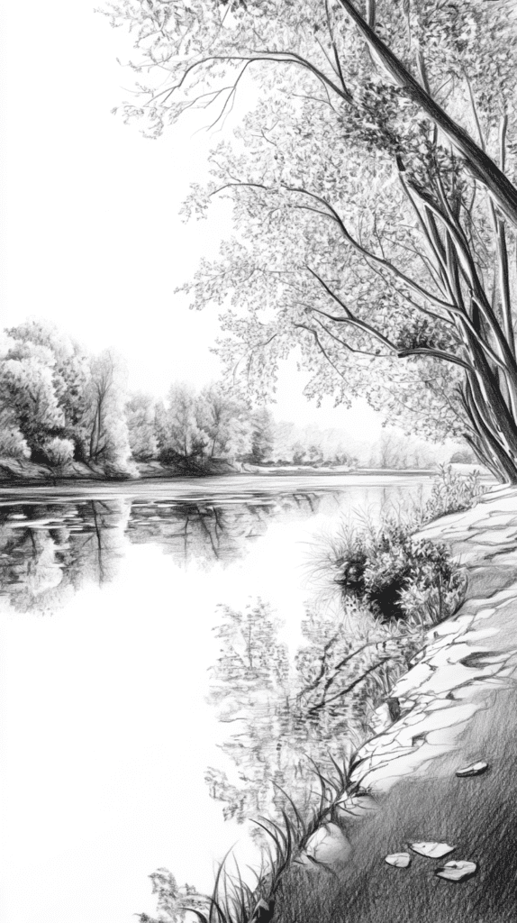 15 Landscape Drawing Ideas Worth Trying 33 Peaceful Riverbank 3